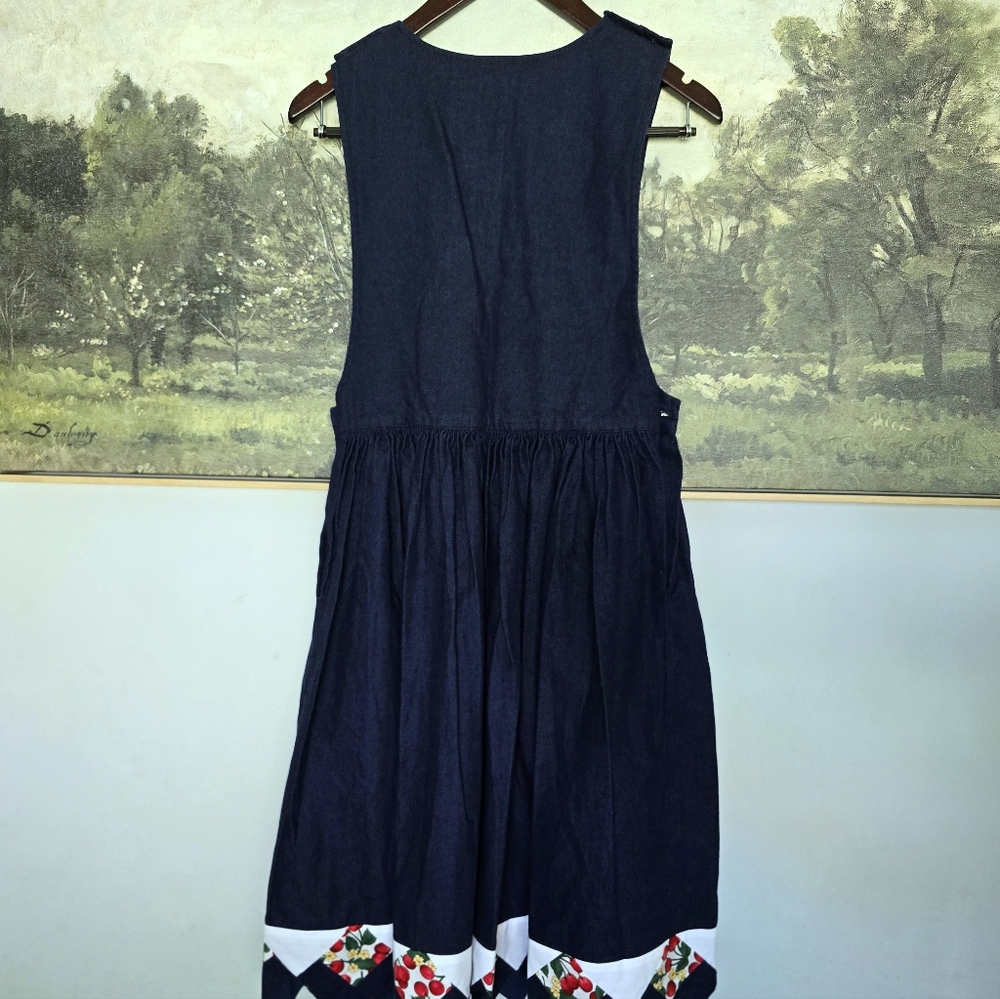 Quilted Cherry Pinafore Dress - Handmade Boho Heirloom - Picture 3 of 12